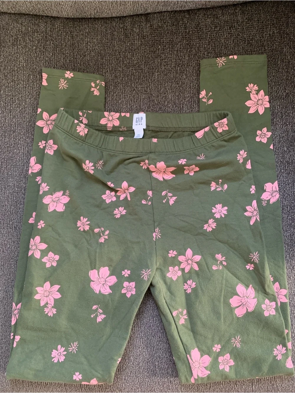GAP Kids Olive Green Leggings with Pink Floral Accents